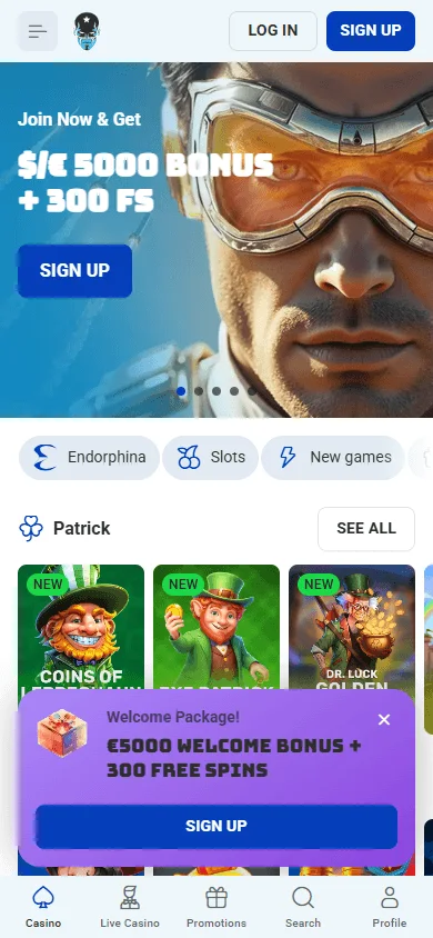 Rocket Spin Casino mobile home interface