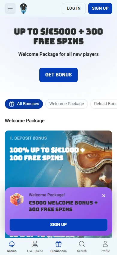 Rocket Spin Casino mobile promotions area